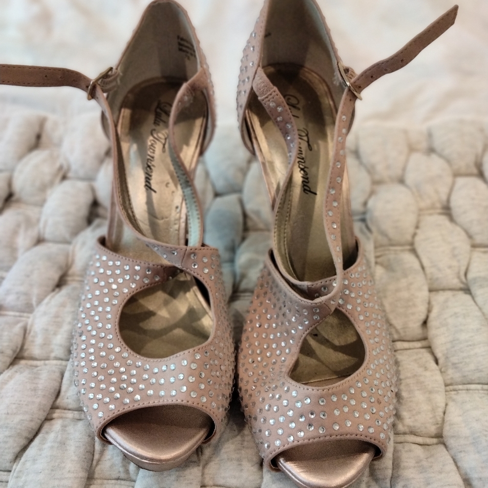 Beige and rhinestone heels
